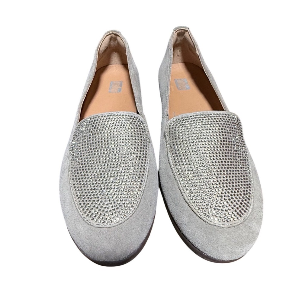FitFlop Womens Crystal Sneaker loafer Timberwolf Suede Rhinestone Loafers Size 8